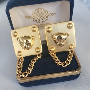 Gold-tone Panther Cufflinks with Chain